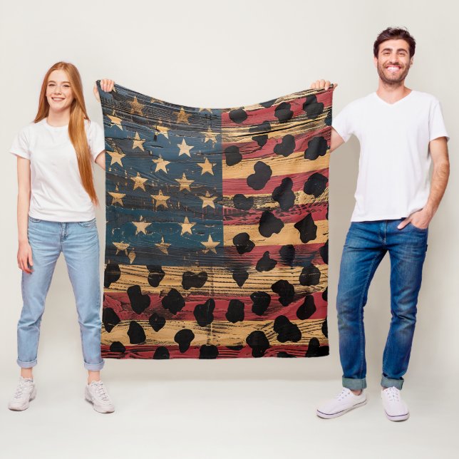 Rustic American Flag Leopard Print (4) Fleece Blanket (In Situ)