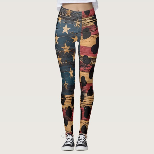 Rustic American Flag Leopard Print (4) Leggings (Front)