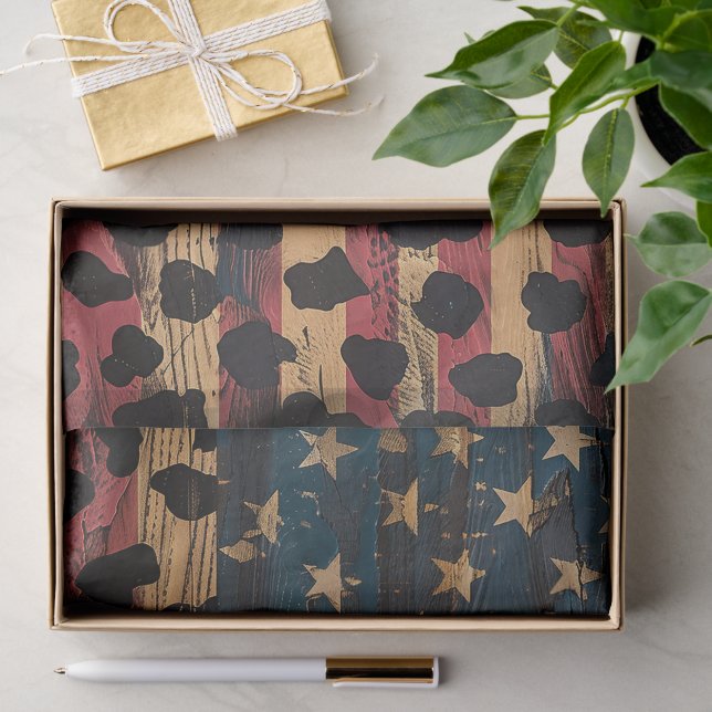 Rustic American Flag Leopard Print (4) Tissue Paper (Gift)