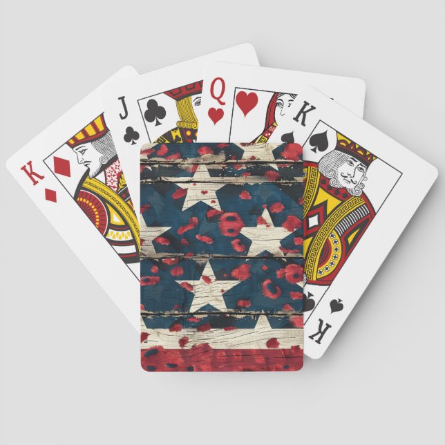 Rustic American Flag Leopard Print (5) Playing Cards (Back)