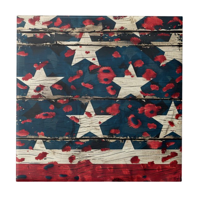 Rustic American Flag Leopard Print (5) Tile (Front)