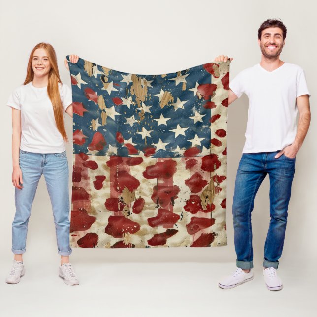 Rustic American Flag Leopard Print (6) Fleece Blanket (In Situ)