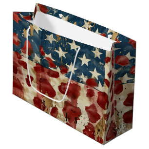 Rustic American Flag Leopard Print (6) Large Gift Bag