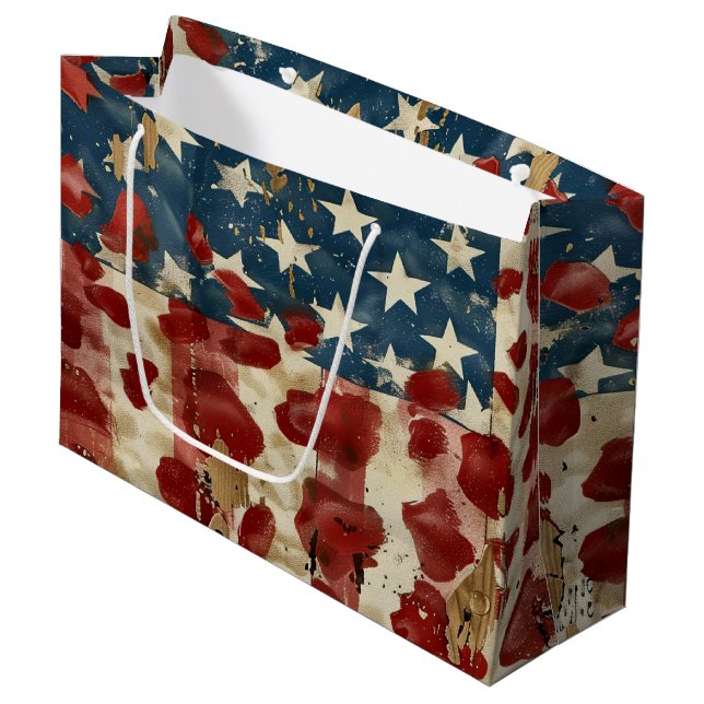 Rustic American Flag Leopard Print (6) Large Gift Bag (Front Angled)