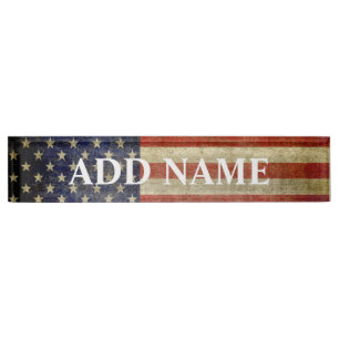 Rustic American Flag Nameplate