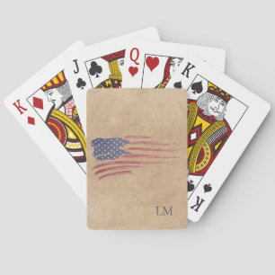 Rustic American Flag Patriotic Monogram Playing Cards