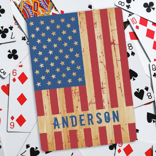Rustic American Flag Personalised Wood Patriotic Playing Cards