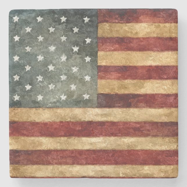 Rustic American Flag Stone Coaster (Front)