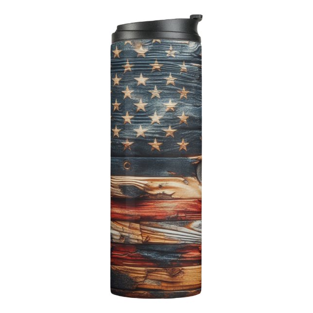 Rustic American  Flag Thermal Tumbler (Rotated Left)