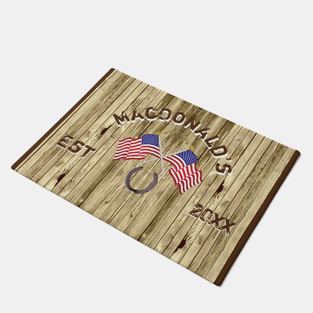 Rustic American flag western cowboy Doormat (Angled)