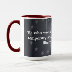 Rustic American Flag With Benjamin Franklin Quote Mug