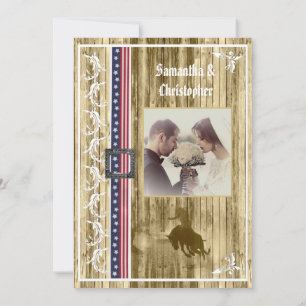 Rustic American wedding photo invitation