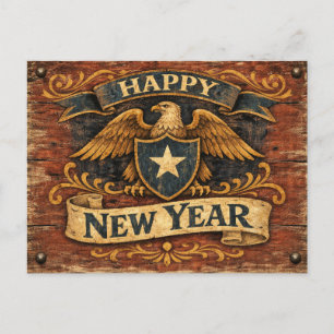 Rustic Americana Eagle Shield New Year Holiday Postcard