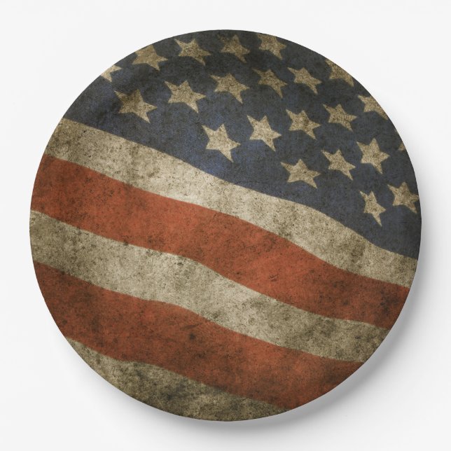 Rustic Americana Flag Independence Freedom MAGA Paper Plate (Front)