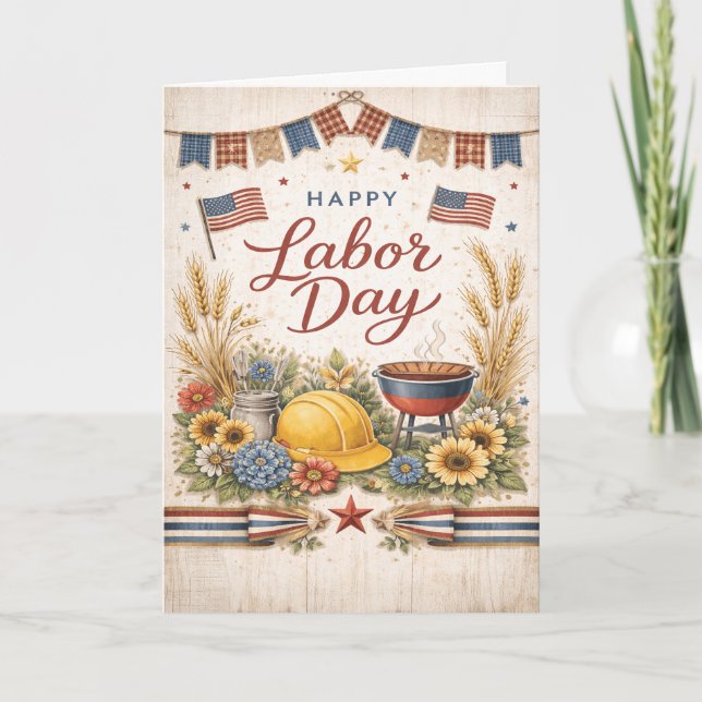 Rustic Americana Happy Labor Day Card (Front)