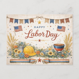 Rustic Americana Happy Labor Day Holiday Postcard