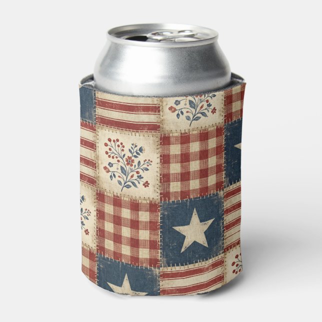 Rustic Americana Patchwork Quilt‑Style  Can Cooler (Can Front)
