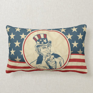 Rustic Americana Patriotic Uncle Sam Lumbar Cushion