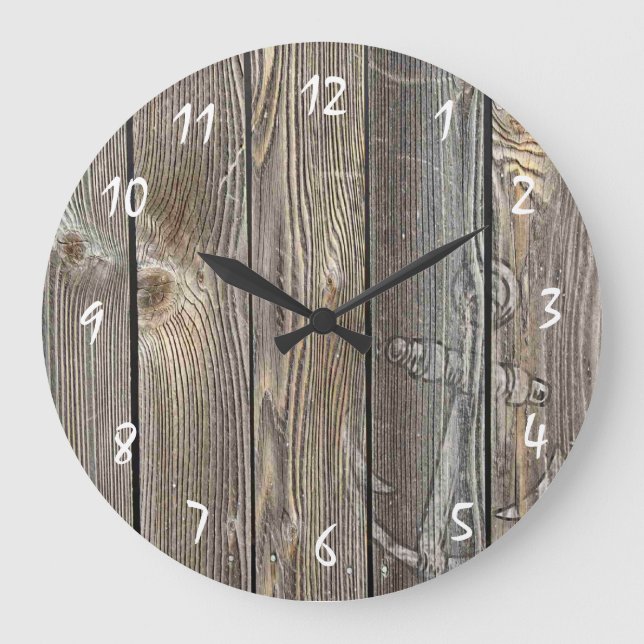 Rustic Anchor and Beautiful authentic looking wood Large Clock (Front)