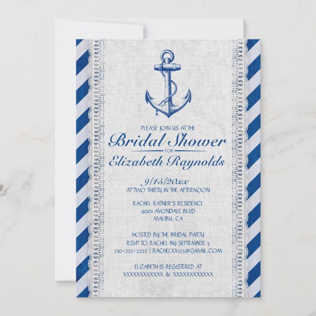 Rustic Anchor Nautical Bridal Shower Invitations (Front)
