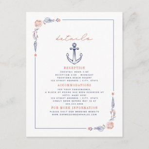 Rustic Anchor Red & Blue Beach Wedding Details Enclosure Card