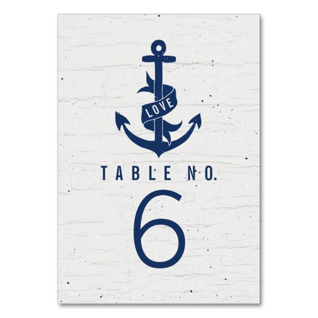 Rustic Anchor Table Number Cards / Navy (Front)