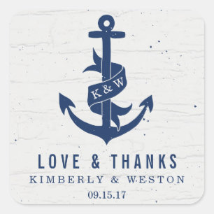 Rustic Anchor Wedding Favour Stickers / Navy