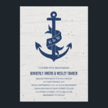 Rustic Anchor Wedding Invitation / Navy<br><div class="desc">Navy coloured chalkboard style anchor,  on an off-white wood look background.  A ribbon on the anchor can be customised with the happy couple's initials.  Perfect for a nautical themed wedding!</div>