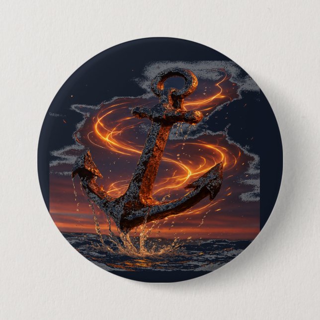 Rustic Anchor with Fire Light – Nautical Sea Lover 7.5 Cm Round Badge (Front)