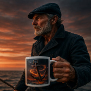 Rustic Anchor with Fire Light – Nautical Sea Lover Large Coffee Mug