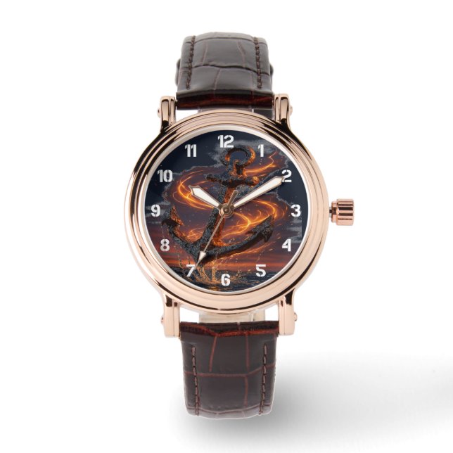 Rustic Anchor with Fire Light – Nautical Sea Lover Watch (Front)