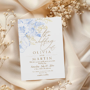 Rustic and elegant Florals Minimalis Gold Wedding  Invitation