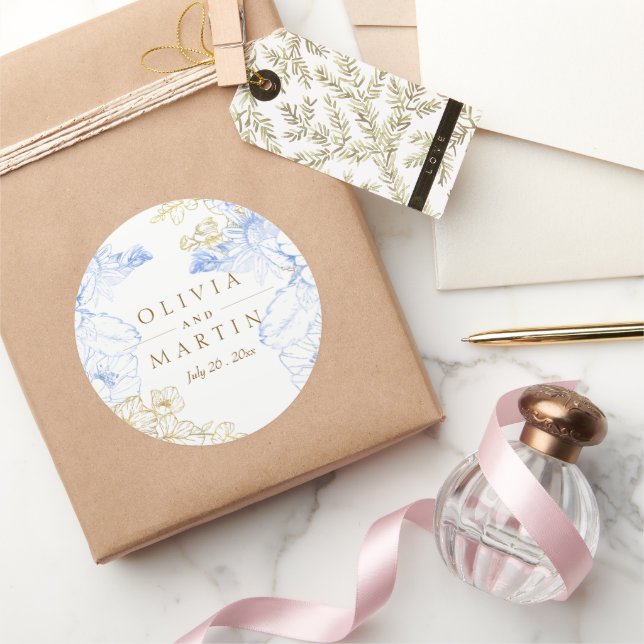 Rustic and elegant Florals Rose Gold Wedding  Classic Round Sticker (Gifting)