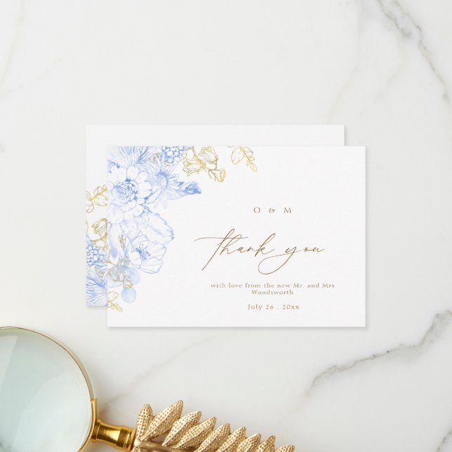 Rustic and elegant Florals Rose Gold Wedding  Thank You Card (Front/Back In Situ)
