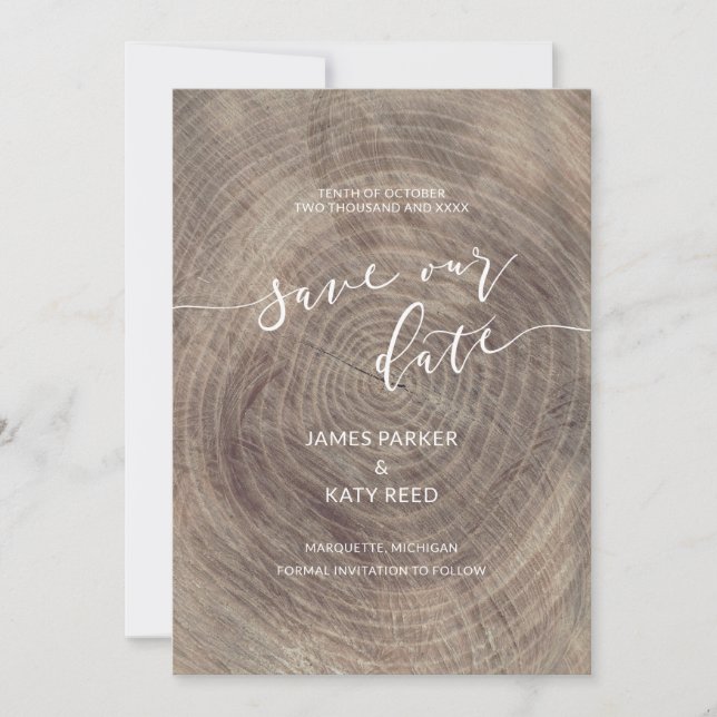Rustic and elegant wood save the date card (Front)