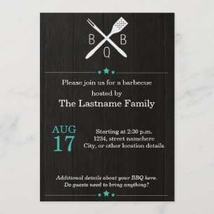 Rustic and Modern BBQ Invitations in Teal