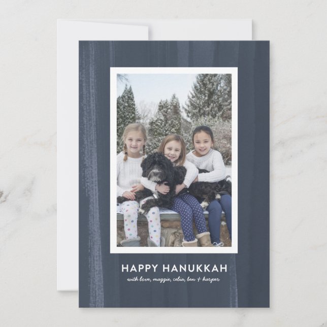 Rustic and Modern Blue Watercolor Hanukkah Holiday Card (Front)