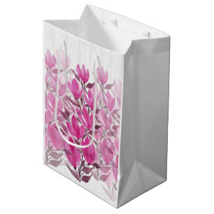 Rustic And Pink Field Flowers Watercolor Medium Gift Bag