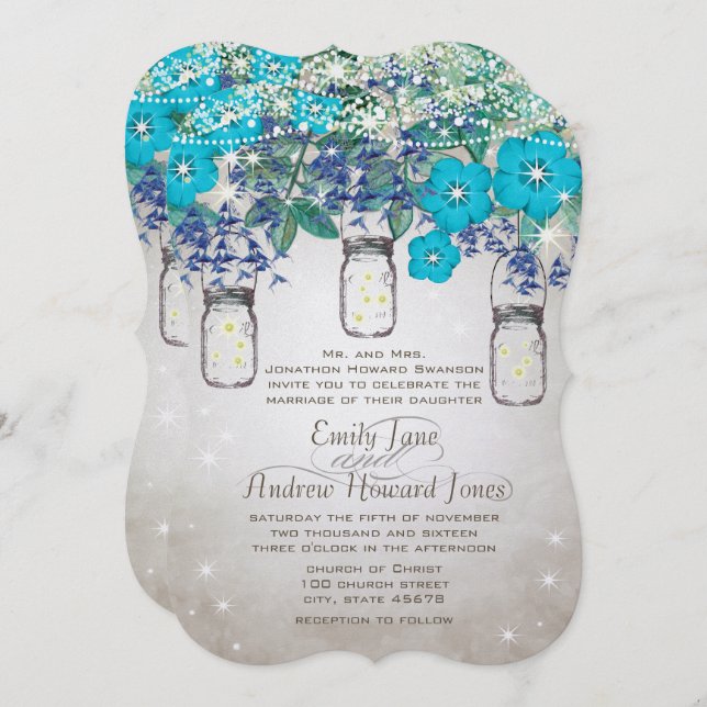 Rustic and Romantic Mason Jar Under the Stars Invitation (Front/Back)