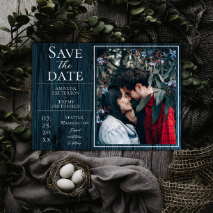 Rustic and Simple Photo   Blue Save the Date