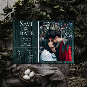 Rustic and Simple Photo   Teal Save the Date