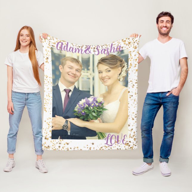 Rustic  and white personalised photography wedding fleece blanket (In Situ)