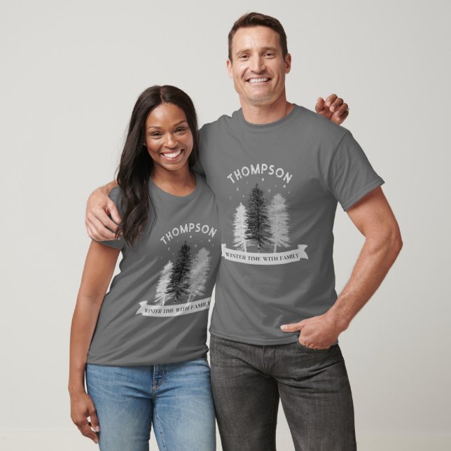 Rustic and winter Pine Trees with Family T-Shirt (Unisex)