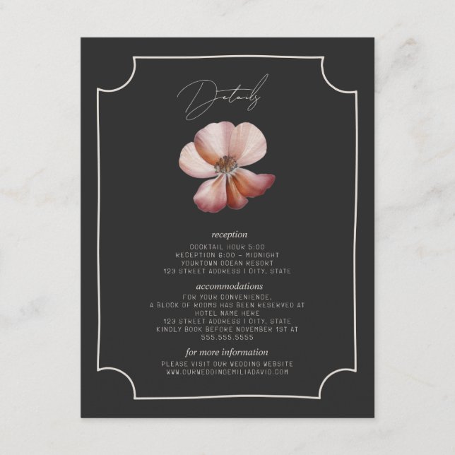 Rustic Anemone Hand Drawn Border Wedding Details Enclosure Card (Front)