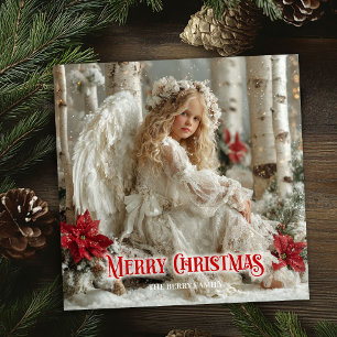 Rustic angel digital Christmas classic greeting   Holiday Card