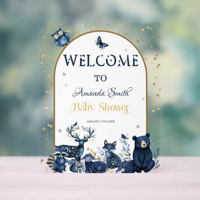 Rustic Animal Adventure Night Sky Baby Shower Acrylic Sign (Neutral)