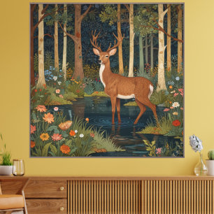 Rustic animal deer boho woodland forest greenery canvas print