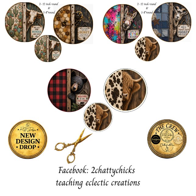 Rustic Animal Farmhouse 12" Round Craft Sheets  (Creator Uploaded)