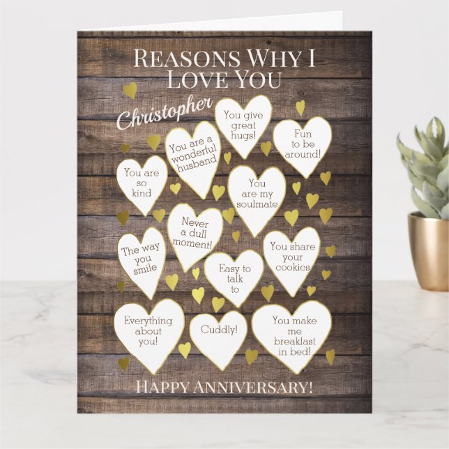 Rustic Anniversary Reasons Why I Love You Card (Small Plant)