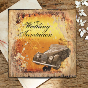 Rustic antique car western Country Wedding Invitation
